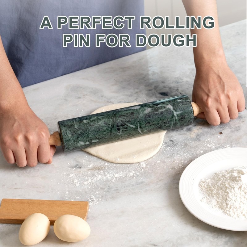 Indian Green Marble Rolling Pin, Non-Stick Stone Dough Roller, 18 Inch Rollin... gallery