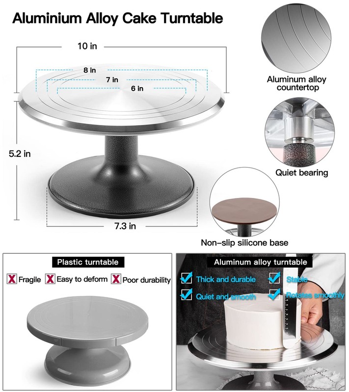 Aluminum Alloy Revolving Cake Stand & Carrier - 268PCS Kit with 54 Piping Tip... gallery