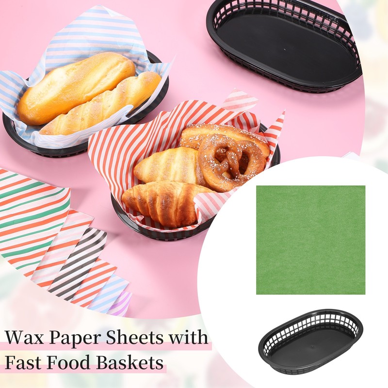 50pcs Solid Color Wax Paper Sheets with 5 Pcs Fast Food Baskets, Grass Green gallery