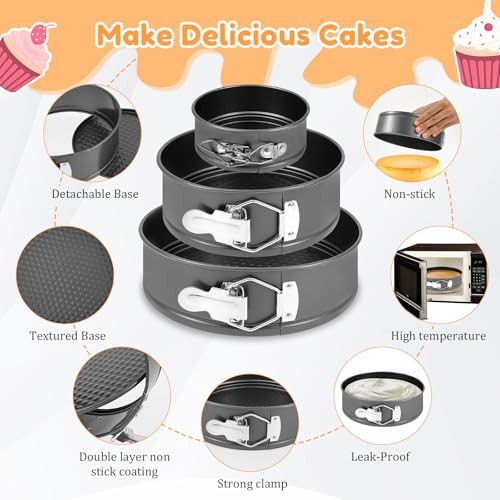 102Pcs Cake Pan Set Cake Decorating Kit with 3 Nonstick Round Springform Silver gallery