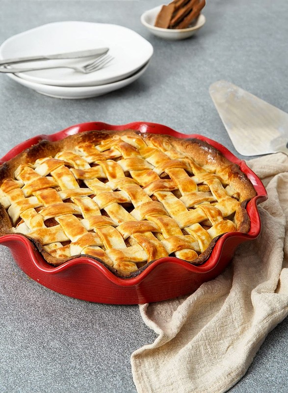 LE TAUCI Ceramic Pie Pans for Baking, 11 Inches Deep Dish Plate M, Red gallery