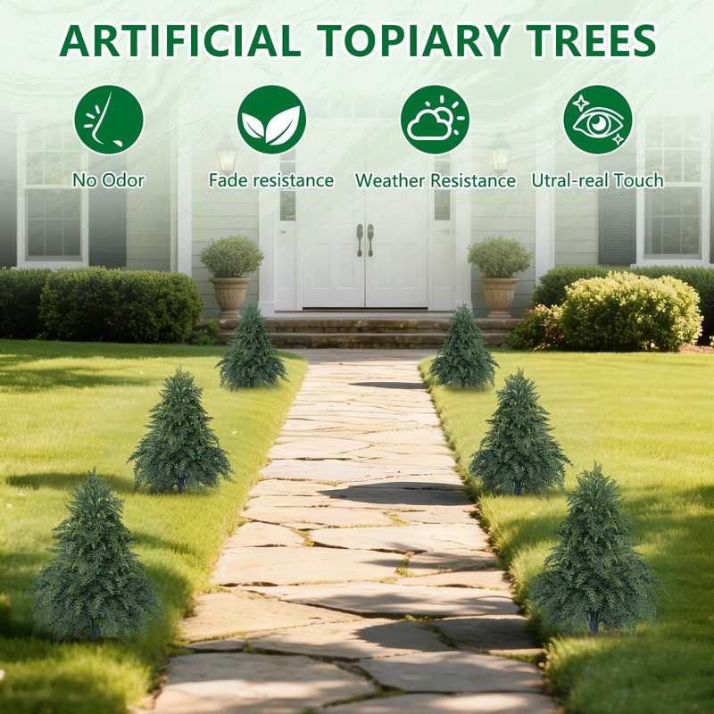 Artificial Cypress Topiary Cedar Trees with Ground Spike, 2 Pieces Fake Pine Shr gallery