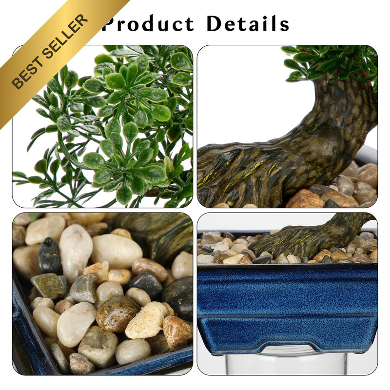 Artificial Bonsai Tree Faux Plant Indoor Decor with Blue Square Ceramic Pot Home gallery