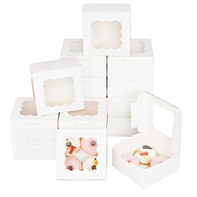 100pcs White Cookie Boxes 6x6x3 inches Easy Assemble Macaroon Pastry Boxes Ba…