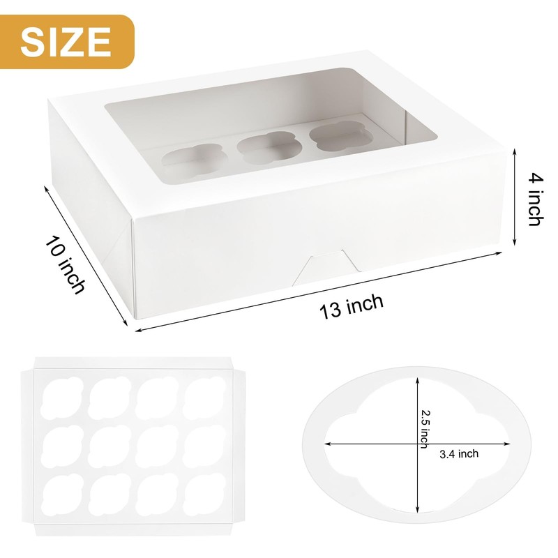 12 Count Cupcake Boxes, 12 Pack, White, 13 x 10 x 4 Inches gallery