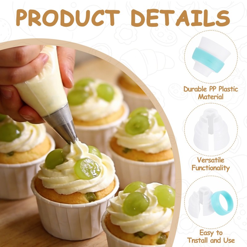 Piping Bag Couplers, 3Pcs Single Hole and 3Pcs Triple Hole Baking Tools, Blue gallery
