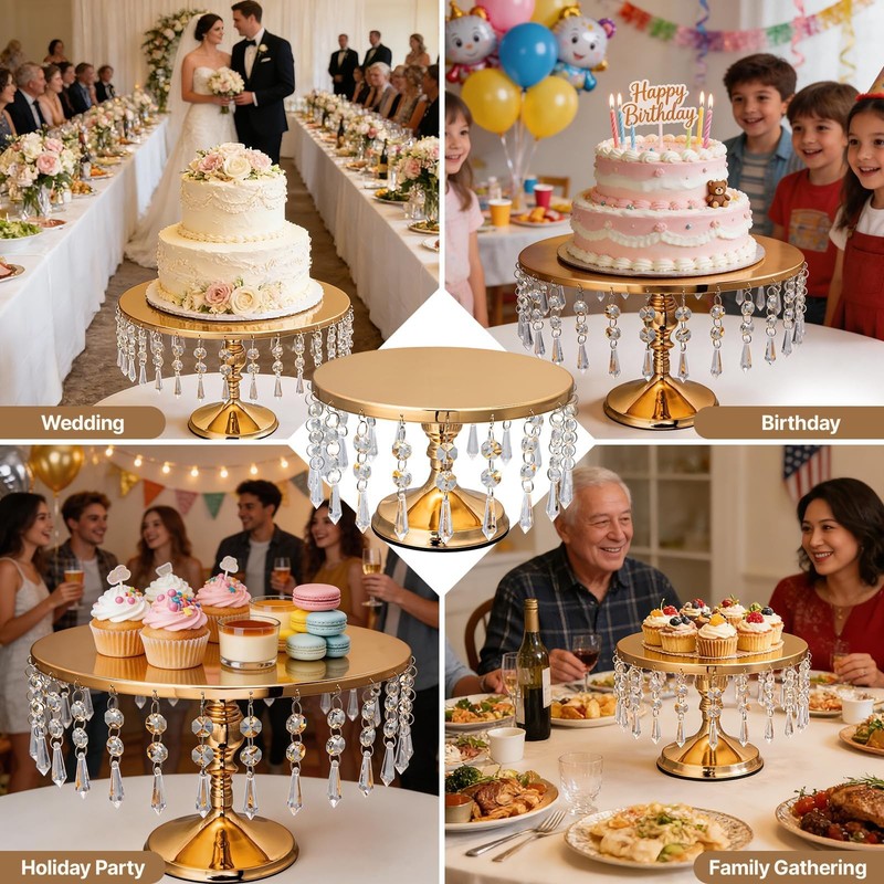 6 PCS Gold Cake Stand Set with Crystal Pendants - Dessert Table Display Set, ... gallery