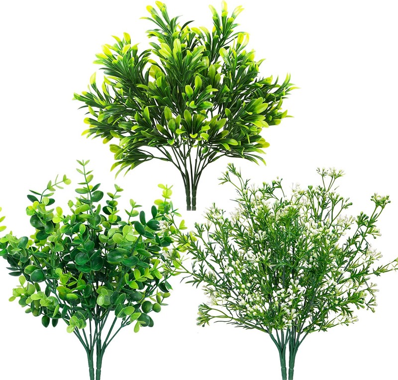 Ouddy Decor 6 Bundles Artificial Greenery Stems Mixed Fake Large, White