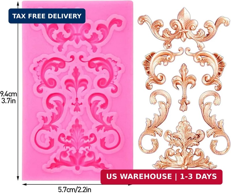 Baroque Style Silicone Molds, Curlicues Scroll Lace Fondant Molds, Vintage Relie gallery