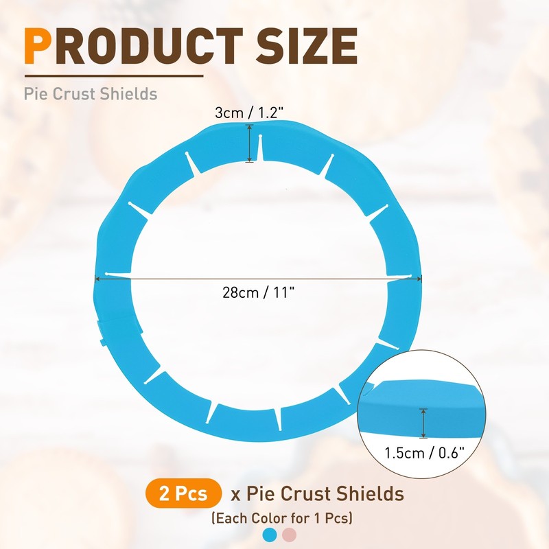 Adjustable Silicone Pie Crust Shields, 2Pcs Crust Edges Protectors, Yellow/Blue gallery