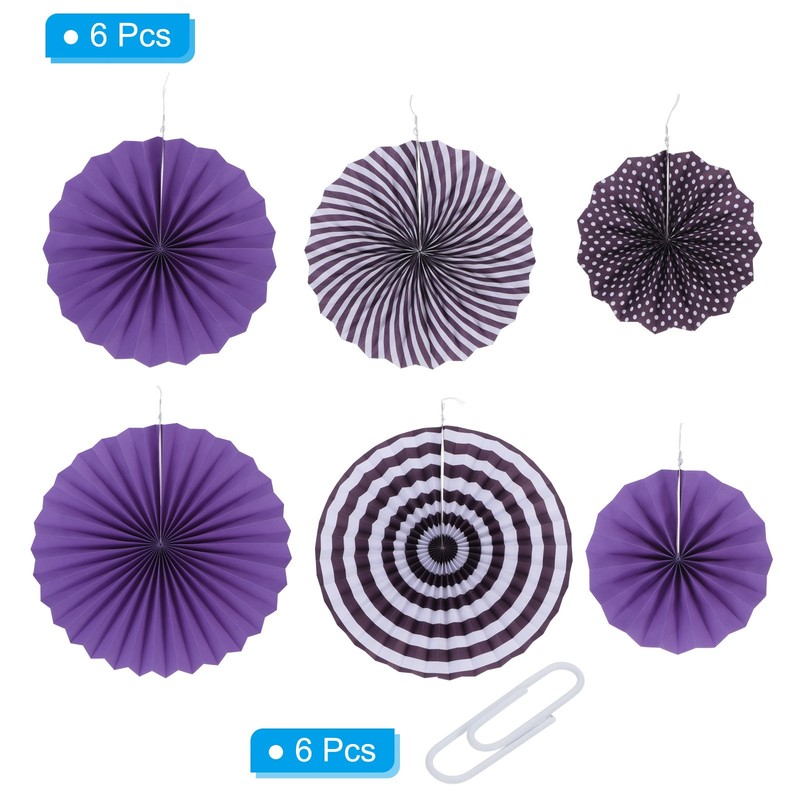 8"/12"/16" Hanging Fan Paper, 6 in 1 Set, Purple gallery