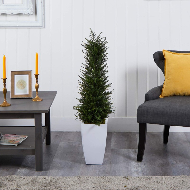 Nearly Natural 3.5ft Cypress Artificial Tree White Metal Planter gallery