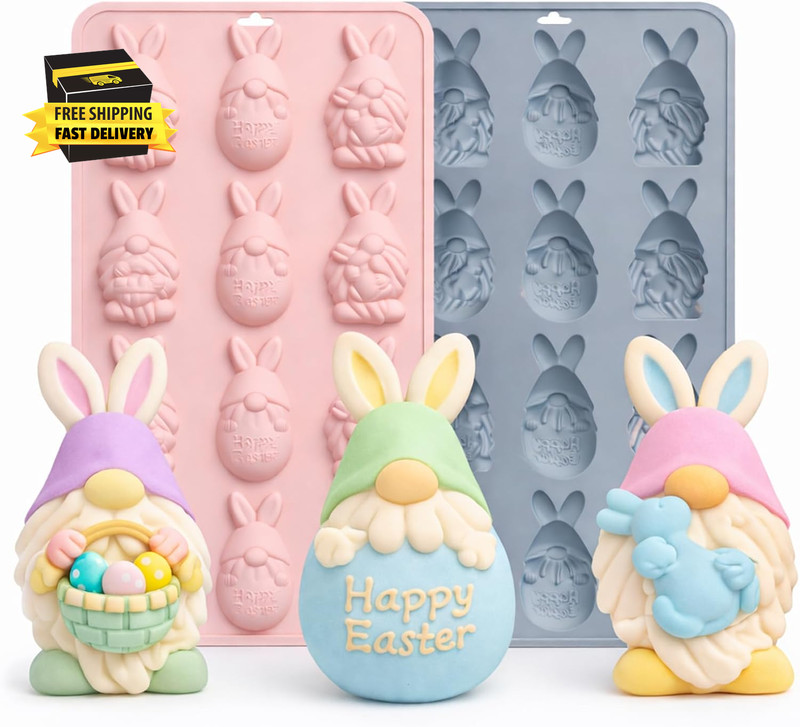 2PCS Easter Silicone Mold Bunny Silicone Mold Easter Eggs Silicone Mold Easter D