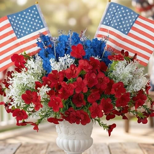 4th of July Flowers for Porch: Pcs Red White and Blue Fake 12 Red White & Blue