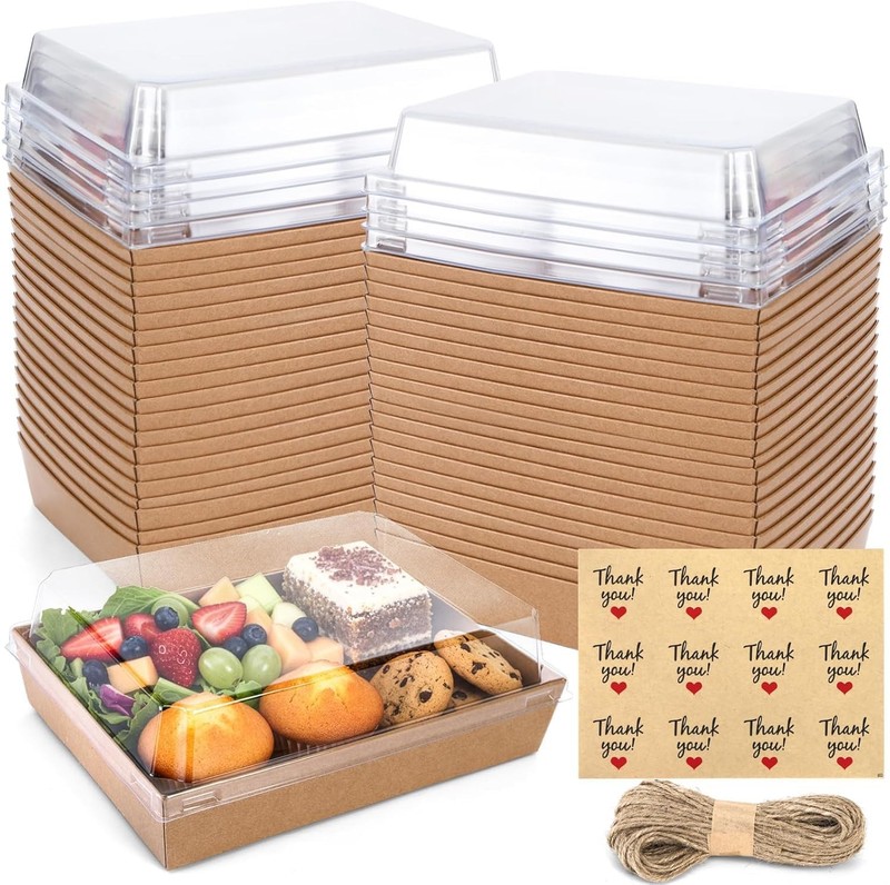 50 Pack Charcuterie Boxes with Clear Lids, 7x5 Inch Bakery Dessert Sandwich ,...