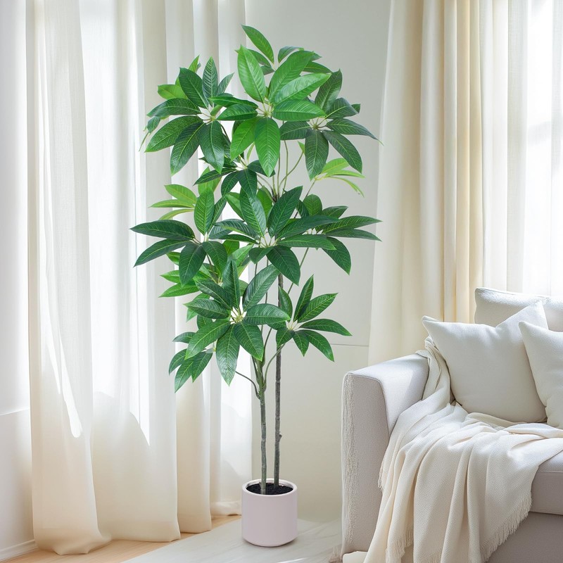 Yepdin Artificial Fortune Tree - 5 Ft Fake Tree White Planter - Large Faux gallery