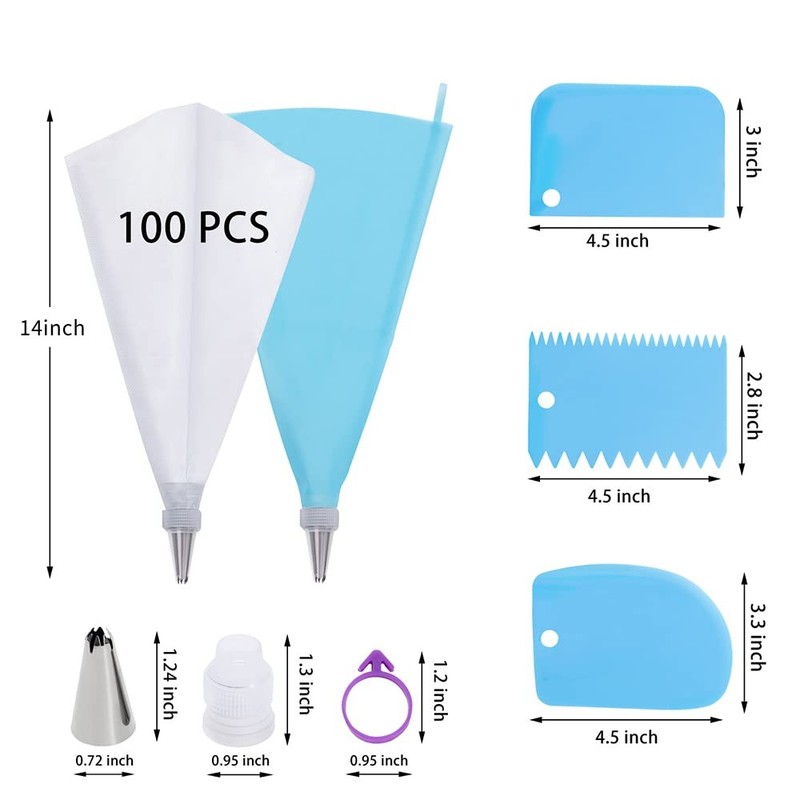 Piping Bags and Tips Set, 100Pcs 12 Inch 12 with Tips, Transparent gallery