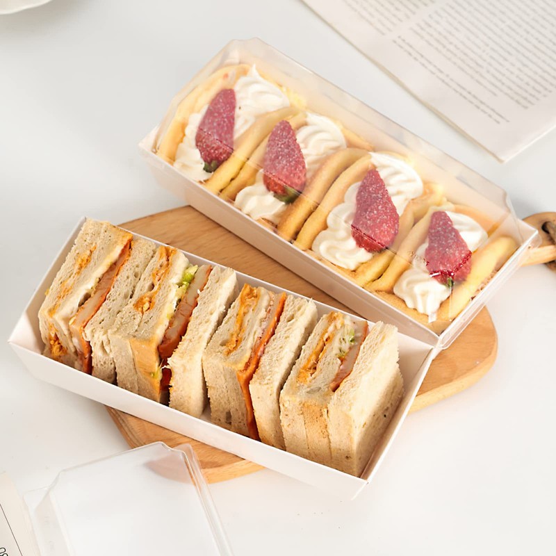 100 Pack 7.5 Inch Paper Charcuterie Boxes, Clear Lids, White, Small To Go Treat gallery