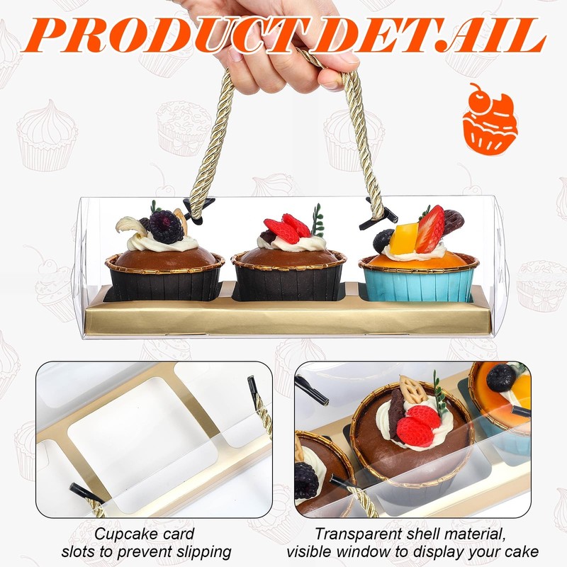 24 Pcs Clear 3 Cupcake Boxes 9 x 3 x 3 Inch Portable Cupcake Boxes with Rope ... gallery