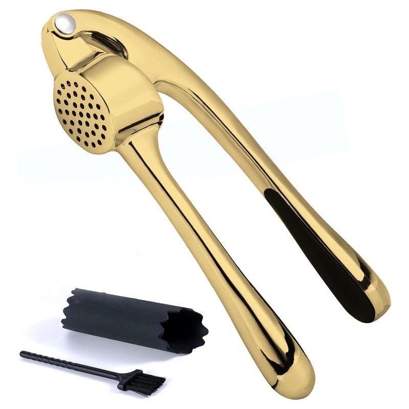 Kitessensu High Effective Premium Garlic Press Set, With Silicone Gold