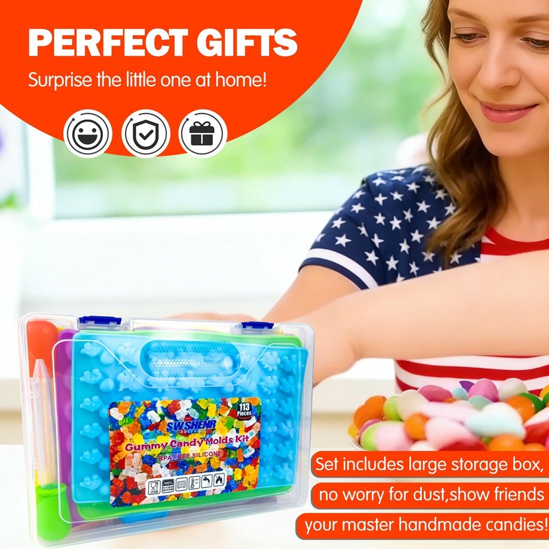 112PCS Mega Silicone Gummy Candy Molds Kit with 4 Droppers & 2 Brushes | BPA ... gallery