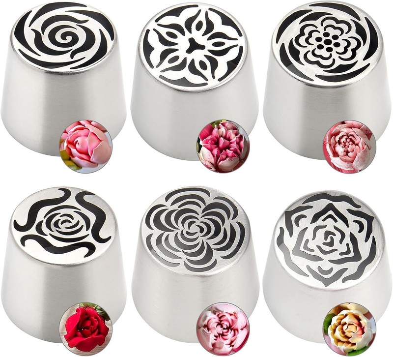 6Pack Extra Large Flower Russian Piping Tips Set Stainless Steel Rose Tulip Icin