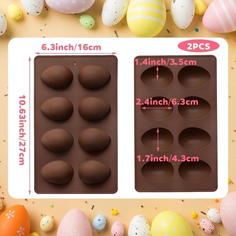 2pcs Easter Egg Shape Silicone Molds,8-Cavity Silicone Egg Pan for Cake Decor... gallery