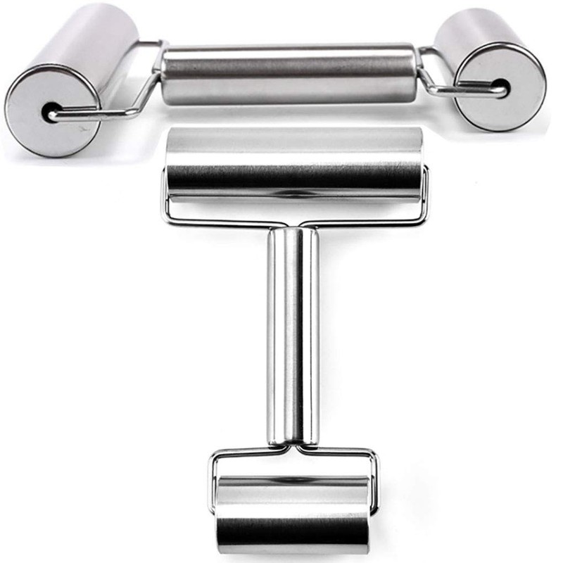Stainless Steel Double Rolling Pin Pastry Pizza Dough Baker Metal Utensil gallery