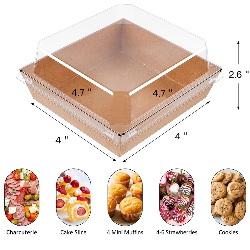 50 Pack Small Paper Charcuterie Boxes with Clear Lids, 4×4 Inch Mini Cake Sli... gallery