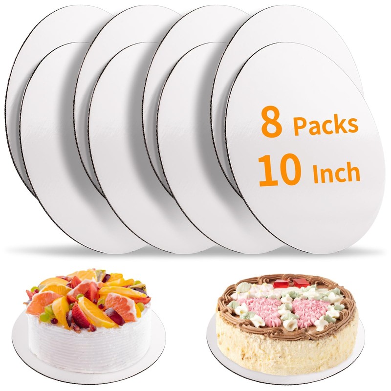 8 Pcs Cake Boards, White Cake Boards 10 inch Round, Food-Graded Cardboard Cak…