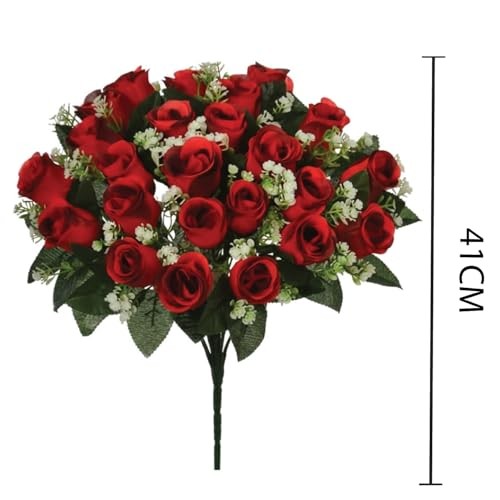 6" Artificial Silk Rose Bush with Gyp & Foliage 24 Flower Heads- Wedding 1 Red gallery