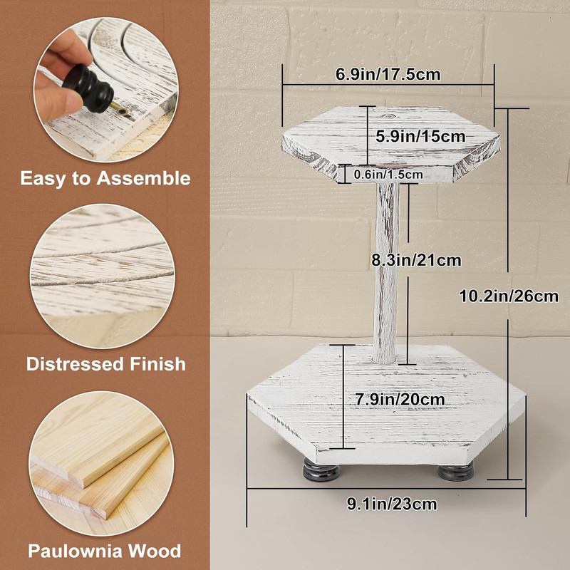Hexagonal Wood Riser for Display, 2-Tier Wood Farmhouse Riser for Kitchen Bathro gallery