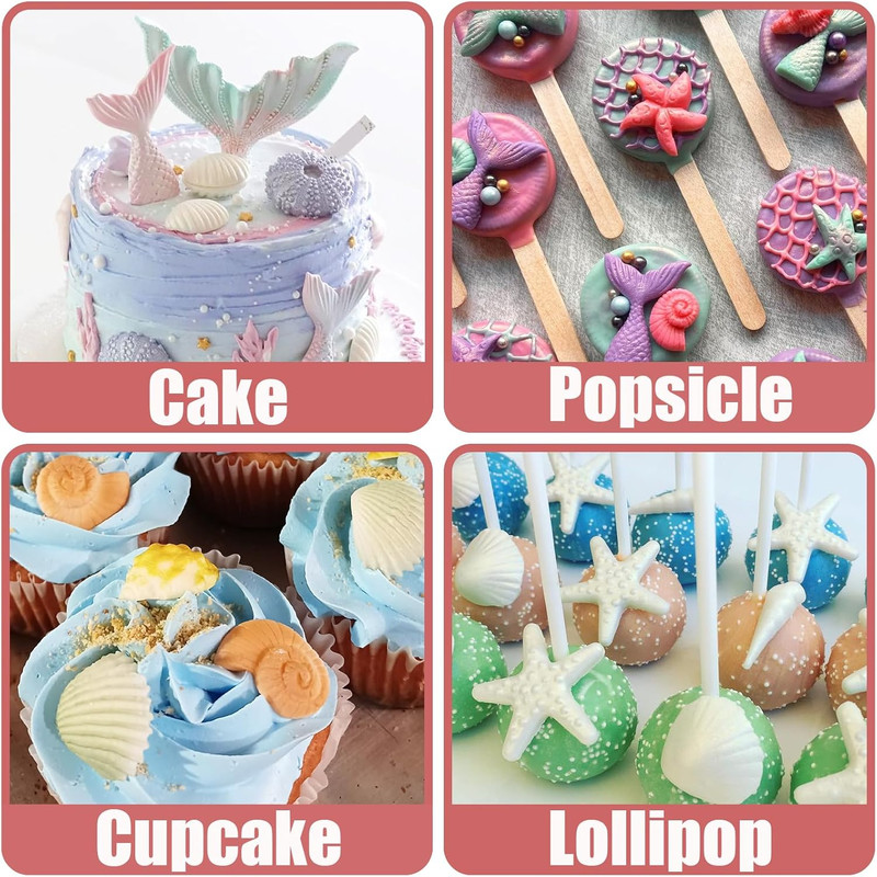Marine Theme Fondant Molds 4 Pcs, Mermaid Tail Seashell Conch Starfish Baking Ch gallery