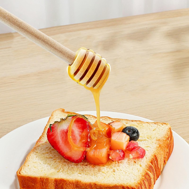 50Pcs Wooden Honey Dipper Stick 3.3 Inch Honey Stirrer Honey Wand Small Honey... gallery