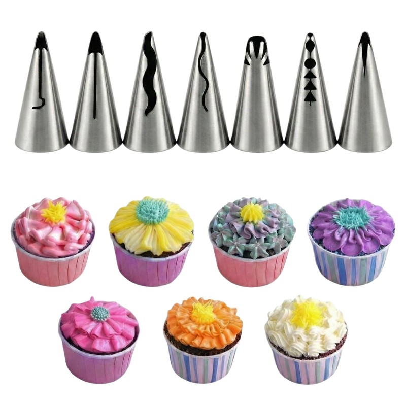 SPHTOEO 7pcs Russian Ruffle Piping Tips Set - Stainless Steel Pleated Silver gallery