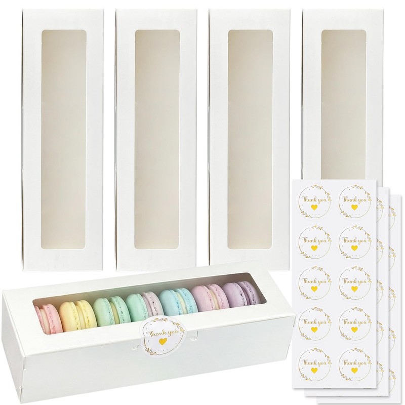 24 PCS White Macaron Packaging Boxes With Window Dessert Gift Containers