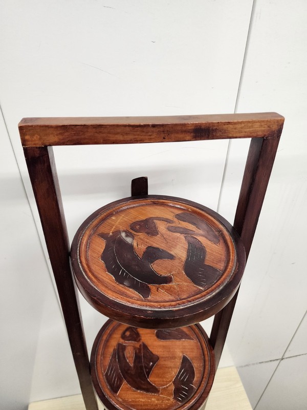 Vintage Haitian Traditional Mahogany Pastry Stand Plant Wood gallery