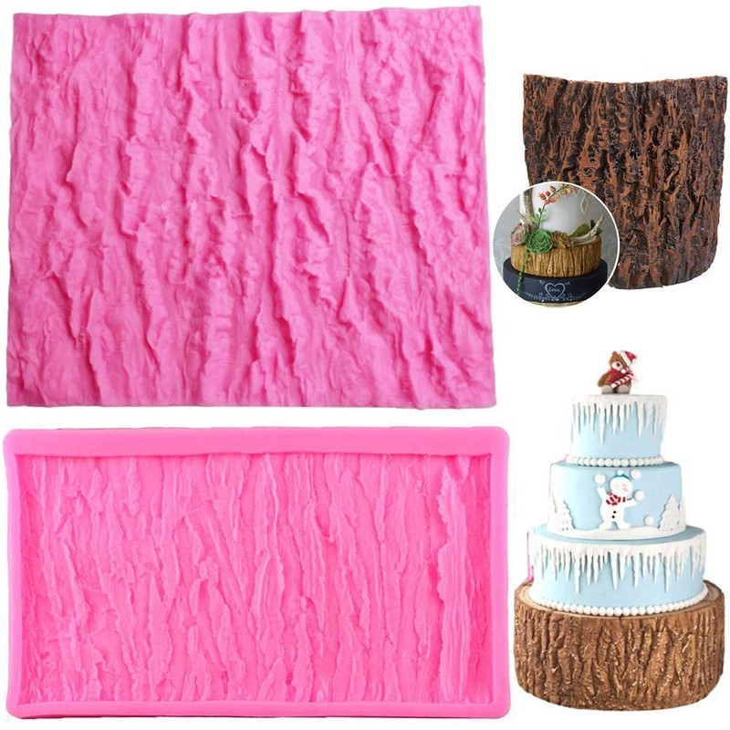 Set of 2 Tree Bark Cake Fondant Mold Stump Impression Pink
