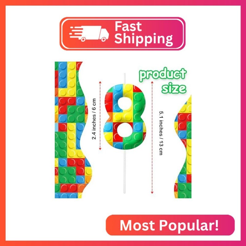 Building Block 8th Birthday Candles, Number 8 Candle Cake Topper for Building Bl gallery