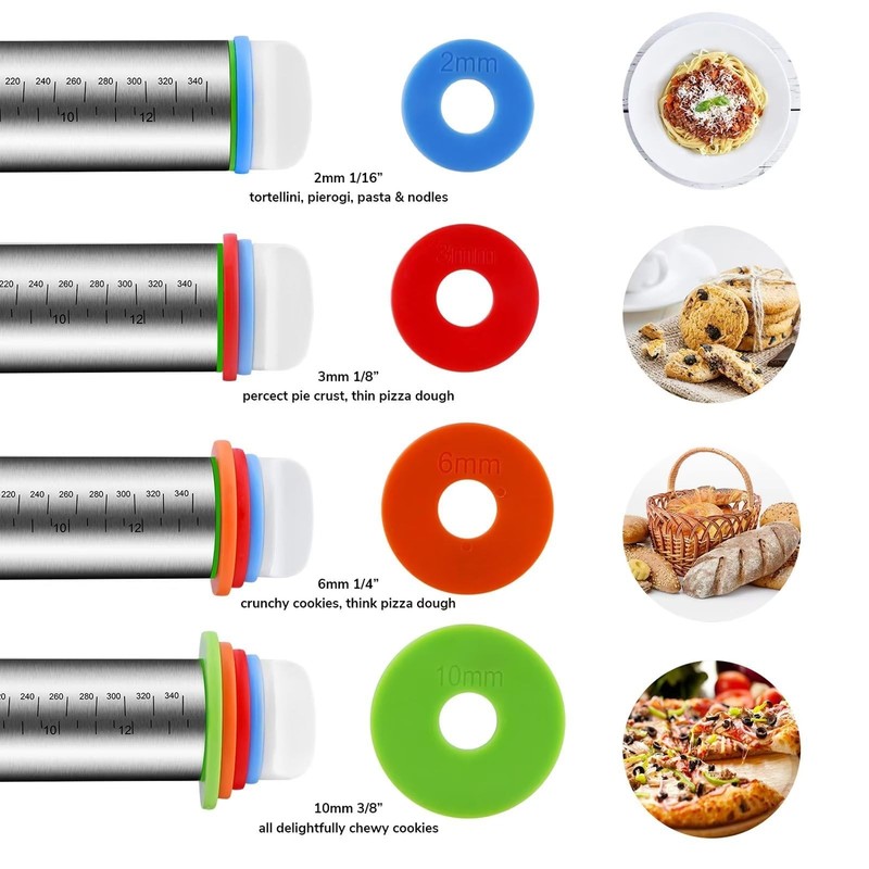 Stainless Steel Rolling Pin And Silicone Mat Set Adjustable Thickness Rings gallery