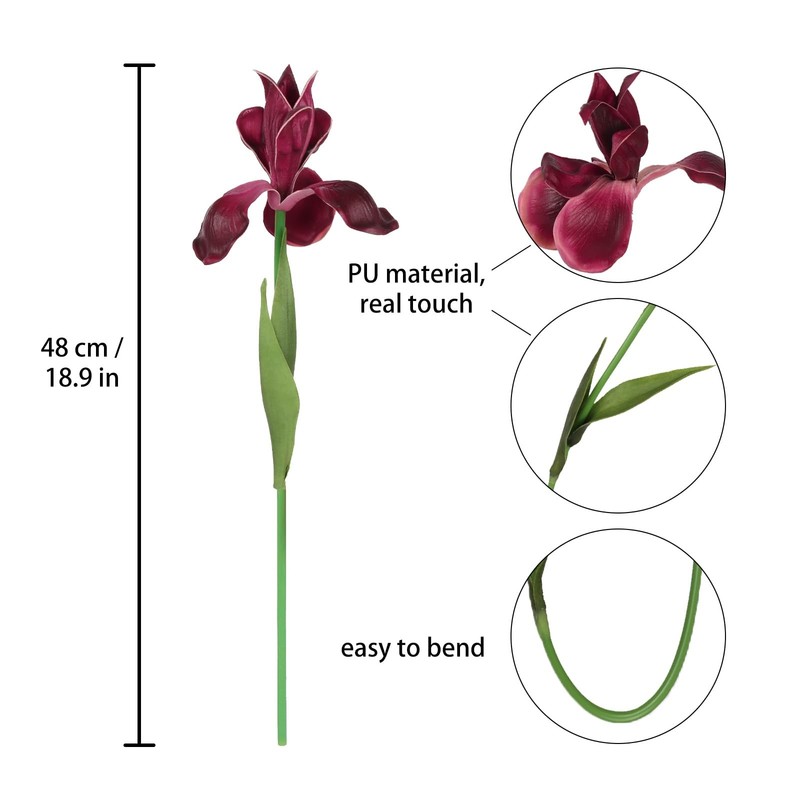Fqueelvys Iris Flowers Artificial Real Touch Flowers 6 Pcs 18.9 In Long Stems gallery