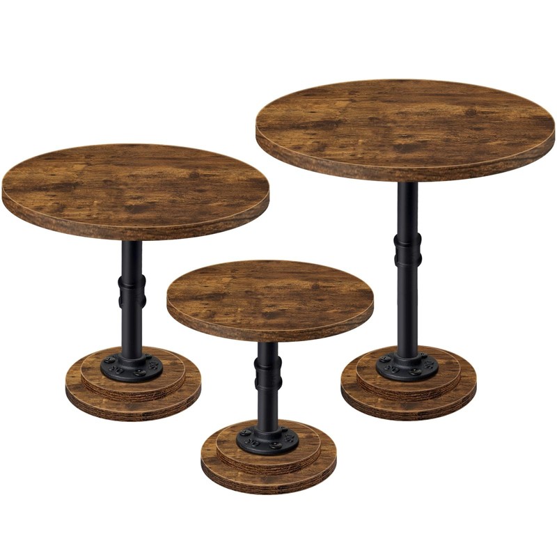 LLAXERGU Cake Stand Rustic Industrial Wood Round Cupcake Stands Cake Stand Se…
