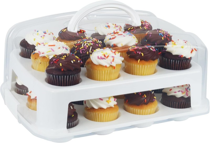 Extra Tall Cupcake Tray 24 with Lid -Spacious 3.5-inch tiered shelf that gallery