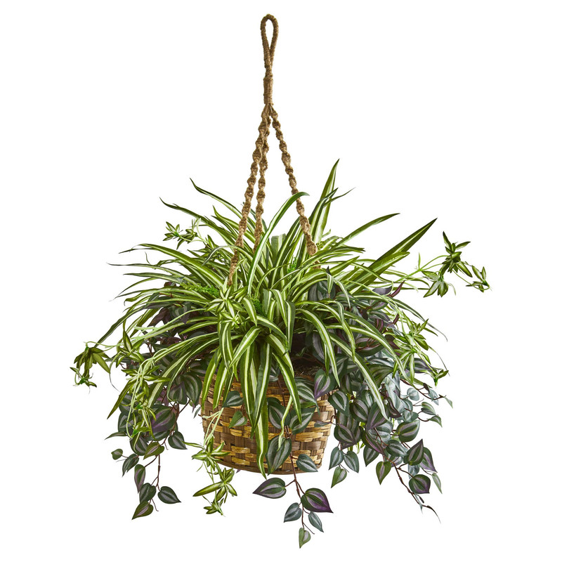 Nearly Natural 30In. Wandering Jew Spider Artificial Plant In Hanging Basket