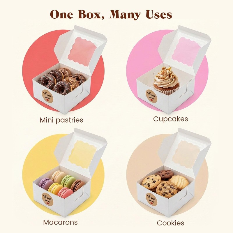 50 PCS Cookie Boxes 4x4x2.5 Inch Mini Bakery Window Cupcake Pastry Candy gallery