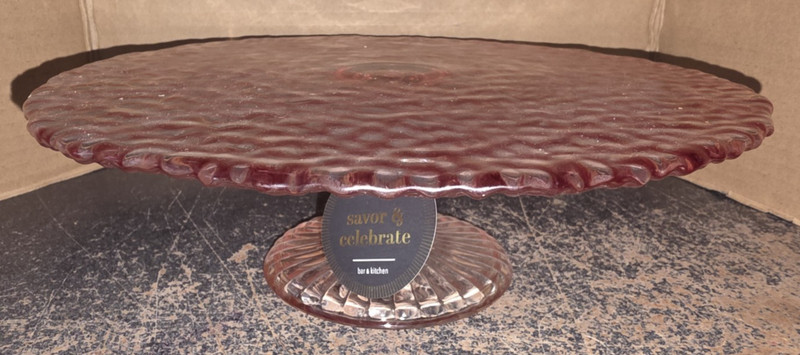 Savor & Celebrate New With Tags Pink Textured Glass 10″ Cake Stand