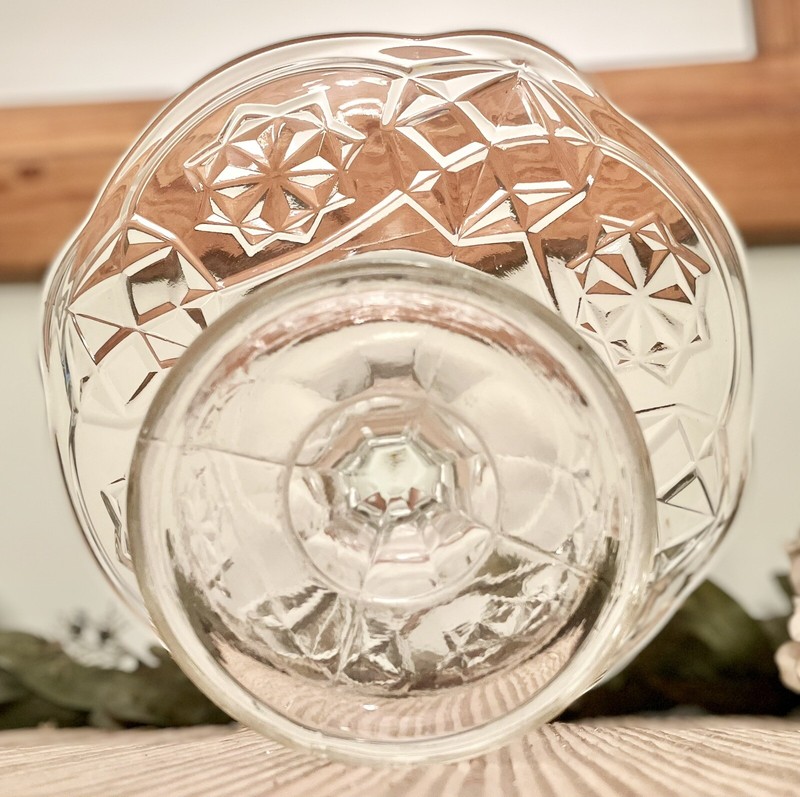 Vintage Clear Cut Glass Pedastal Cake Stand Plate 8 Point Star Scalloped Edges gallery