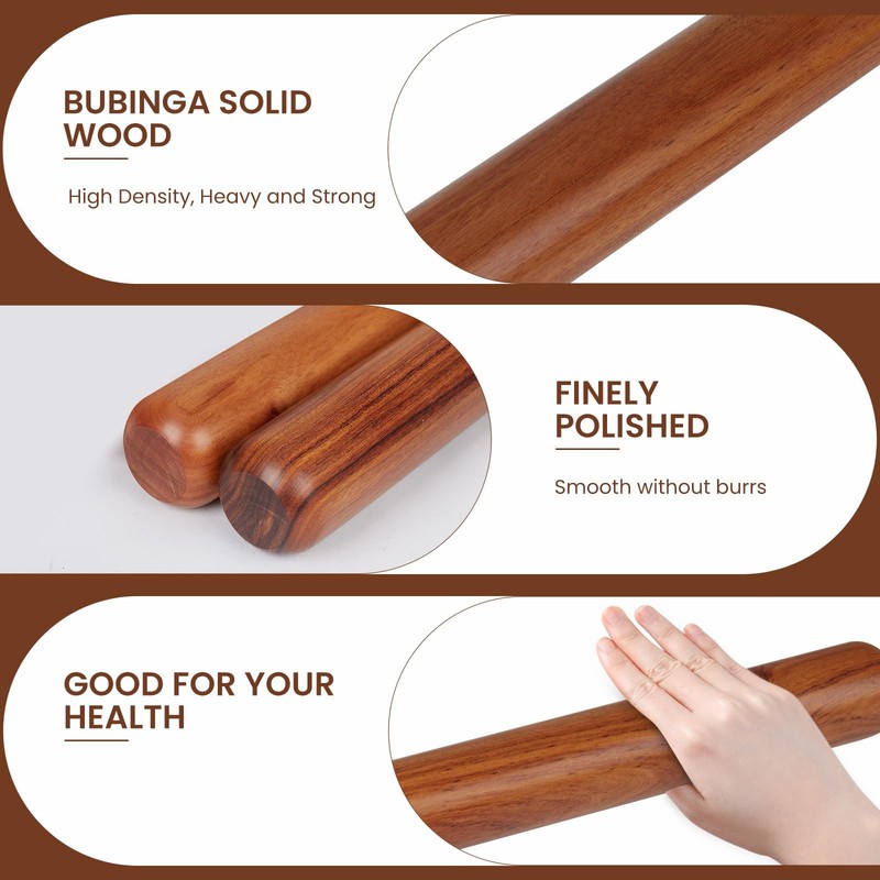 Natural High-Density Solid Bubinga Wood French Rolling Pin | 50% Heavier than... gallery