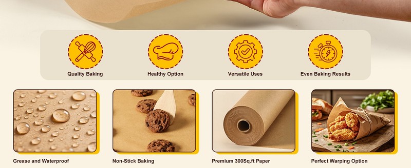 Unbleached 15in x 210ft Parchment Paper Roll for Baking- 262 Sq.Ft with gallery
