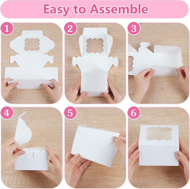 26pcs White Cookie Boxes with Window, 4x4x2.5 Inches Small Bakery Boxes with gallery